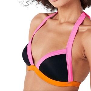 Victoria's Secret Black, Pink & Orange Halter Bikini Top